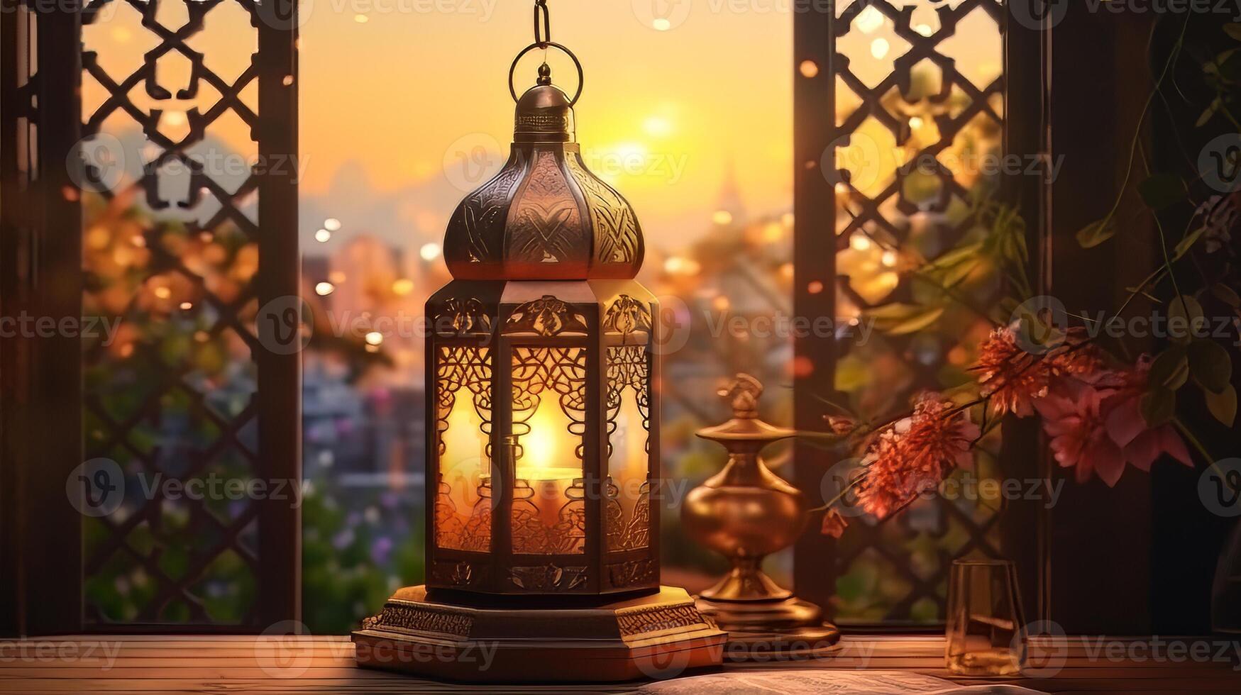 AI generated Luxury 3d lantern islamic festival background for ramadan kareem, eid al fitr, islamic holy month photo