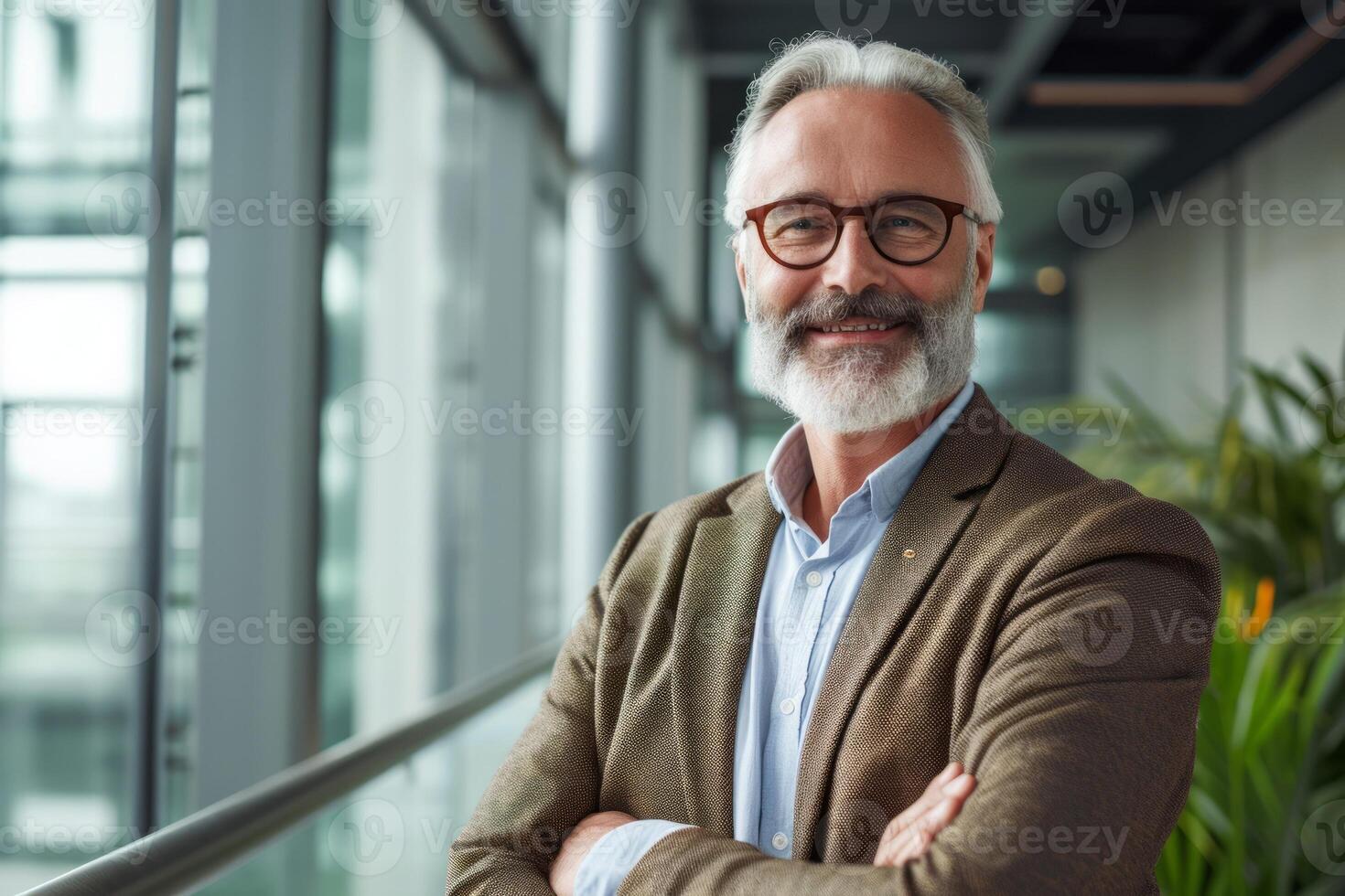 AI generated Portrait of a successful and smiling senior businessman consultant looking at the camera photo