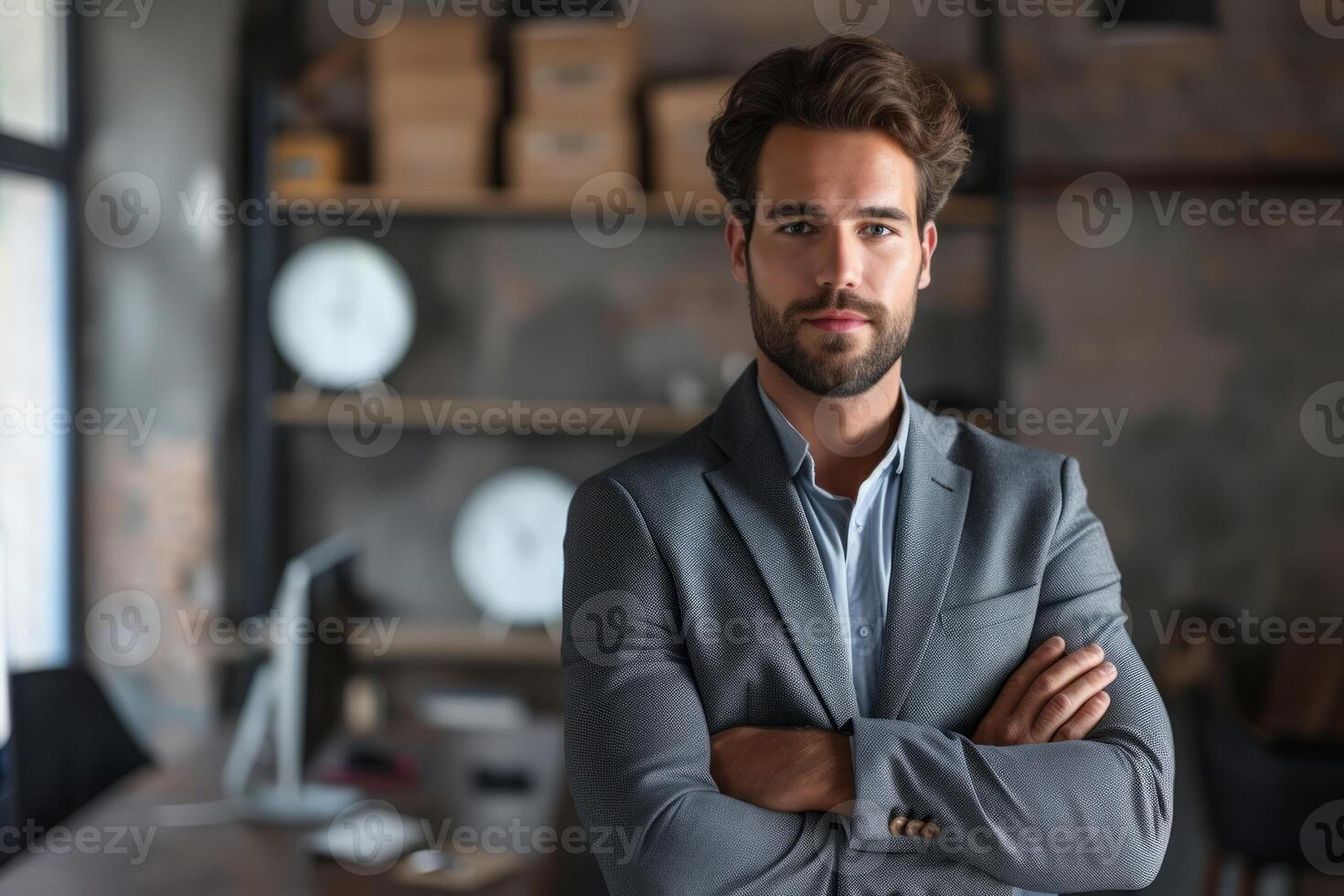 AI generated Portrait of a successful and smiling senior businessman consultant looking at the camera photo