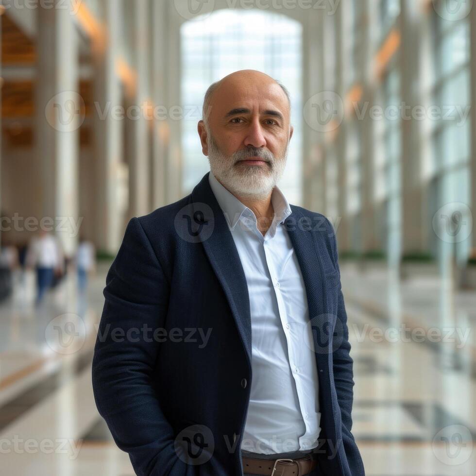 AI generated Portrait of a successful and smiling senior businessman consultant looking at the camera photo