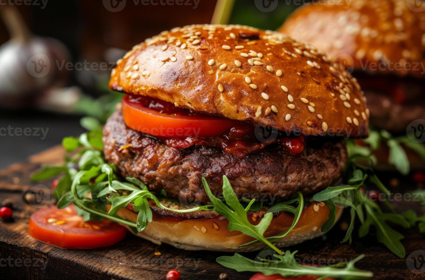 AI generated Delicious cheeseburger on the background of modern American cuisine photo