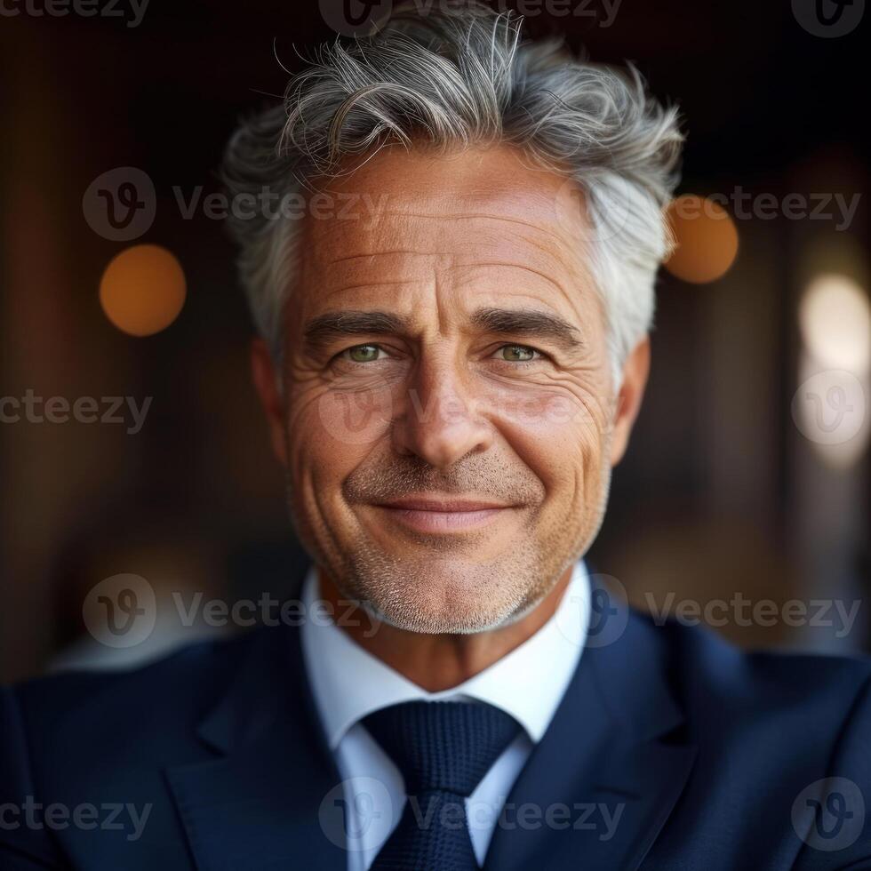 AI generated Portrait of a successful and smiling senior businessman consultant looking at the camera photo