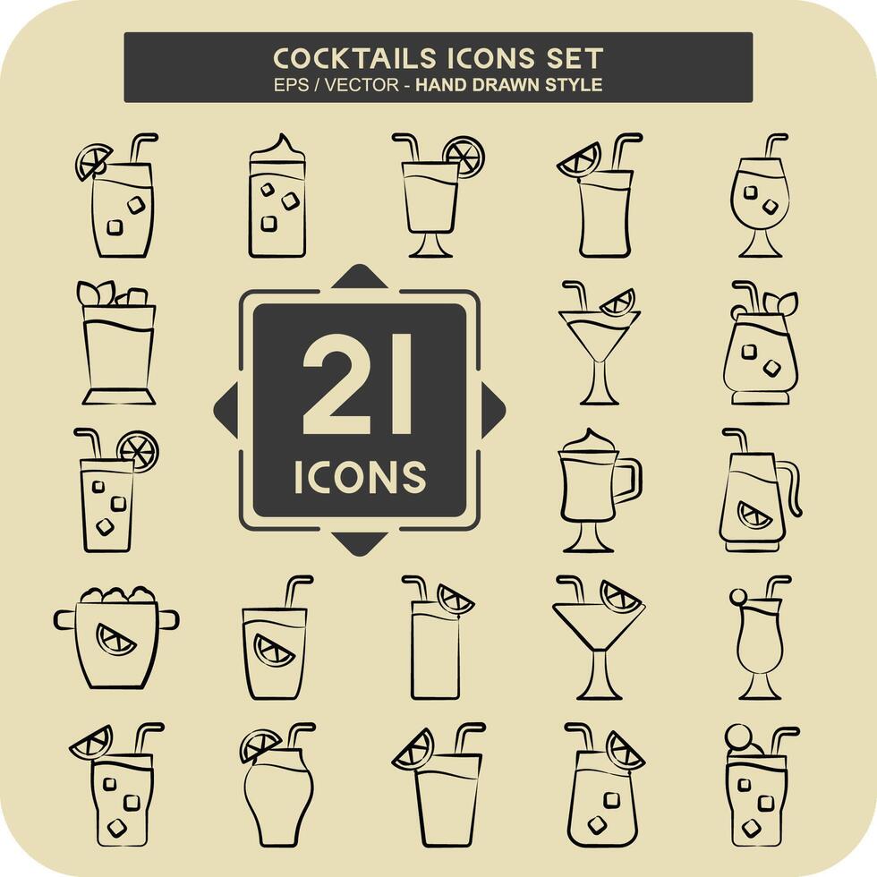 icono conjunto cocteles relacionado a restaurantes símbolo. mano dibujado estilo. sencillo diseño editable. sencillo ilustración vector