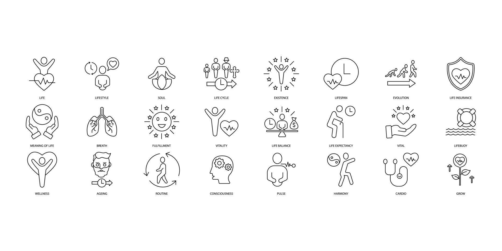 Life icons set. Set of editable stroke icons.Vector set of Life vector