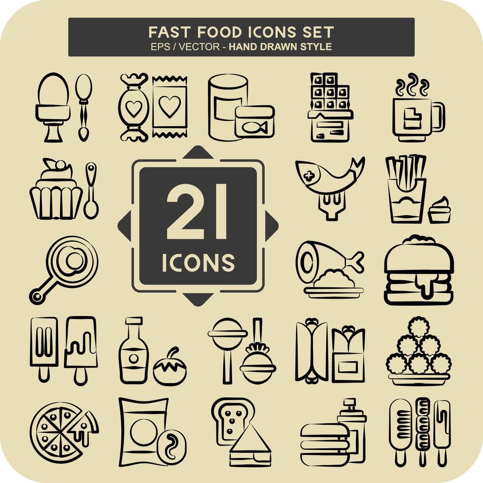 Icon Set Fast Food. related to Restaurant symbol. hand drawn style. simple design editable. simple illustration vector