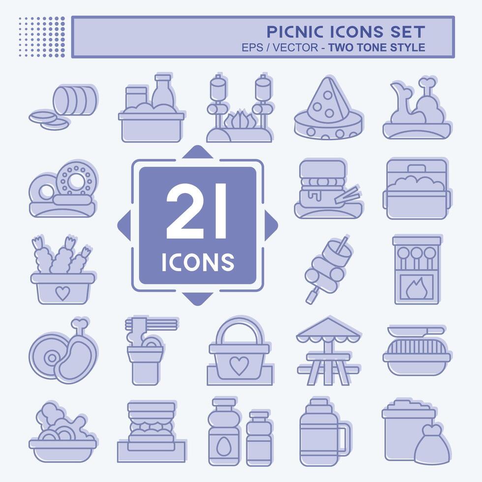 icono conjunto picnic. relacionado a fiesta símbolo. dos tono estilo. sencillo diseño editable. sencillo ilustración vector