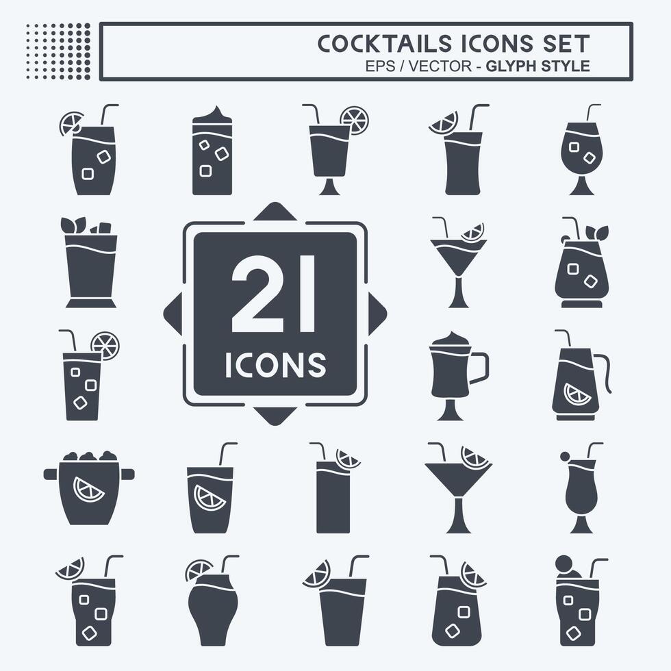 icono conjunto cocteles relacionado a restaurantes símbolo. glifo estilo. sencillo diseño editable. sencillo ilustración vector