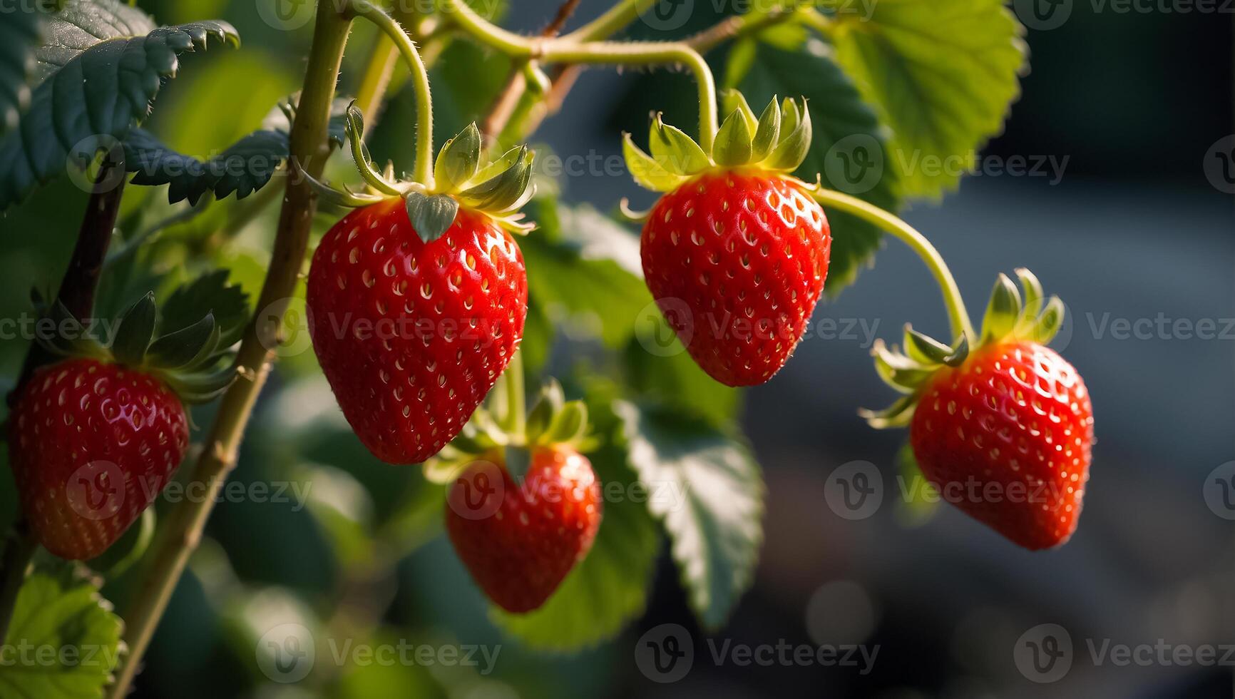 AI generated Fresh strawberries in the garden close-up photo