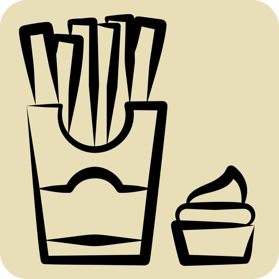 Icon French Fries. related to Fast Food symbol. hand drawn style. simple design editable. simple illustration vector