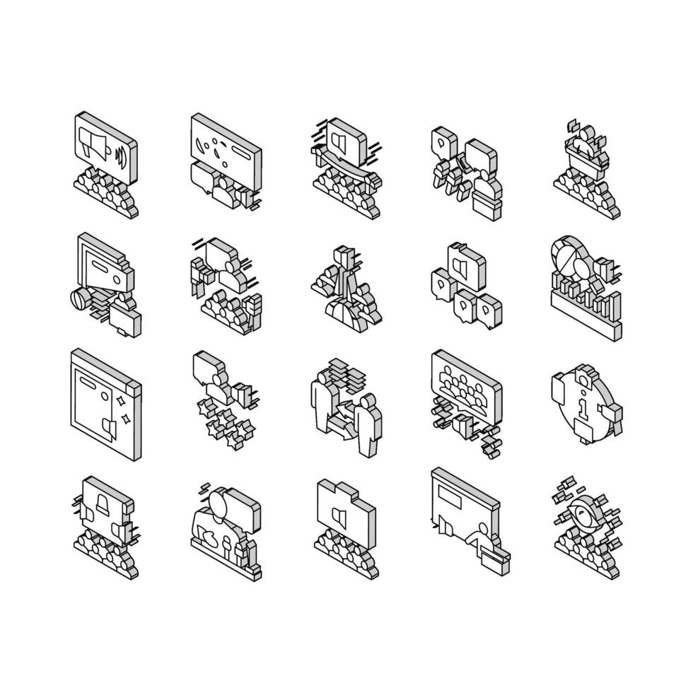 pr público relaciones colección isométrica íconos conjunto vector