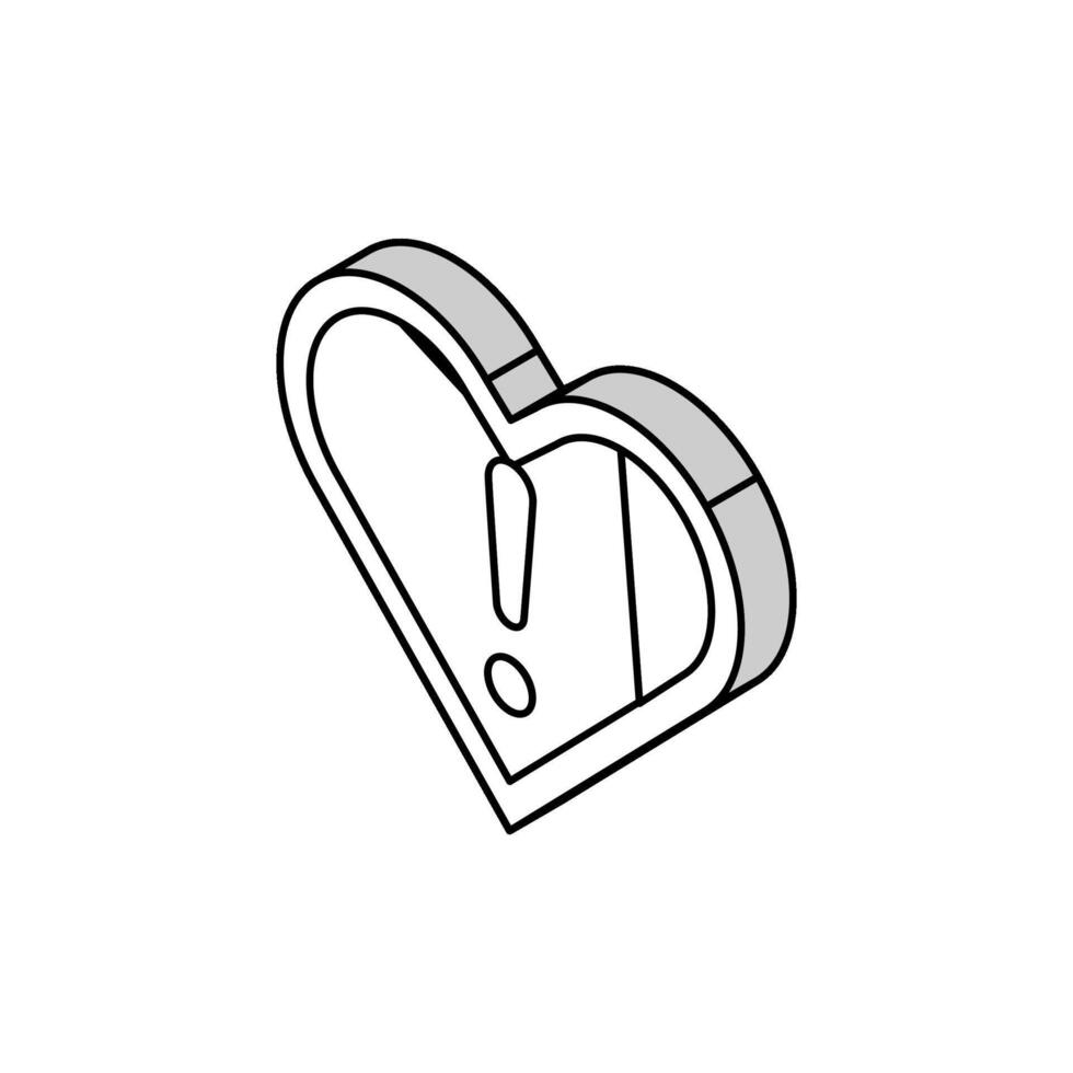 heart exclamation point isometric icon vector illustration