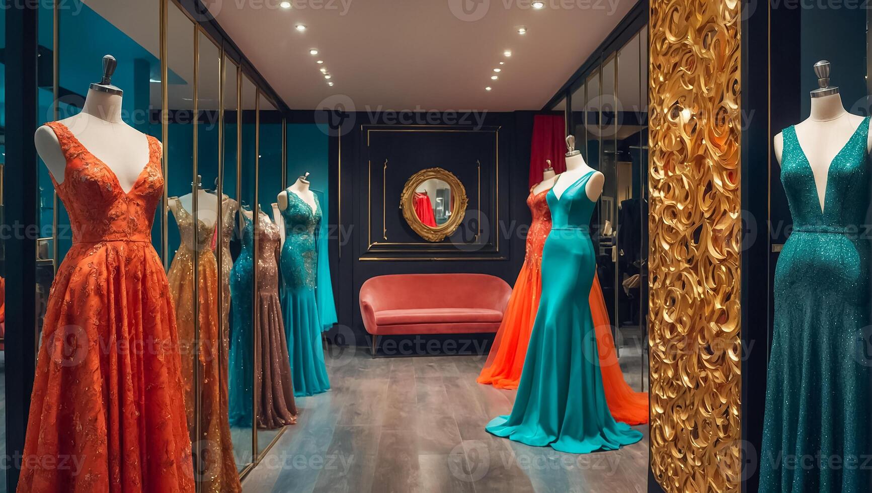 AI generated Beautiful evening dresses in the salon photo