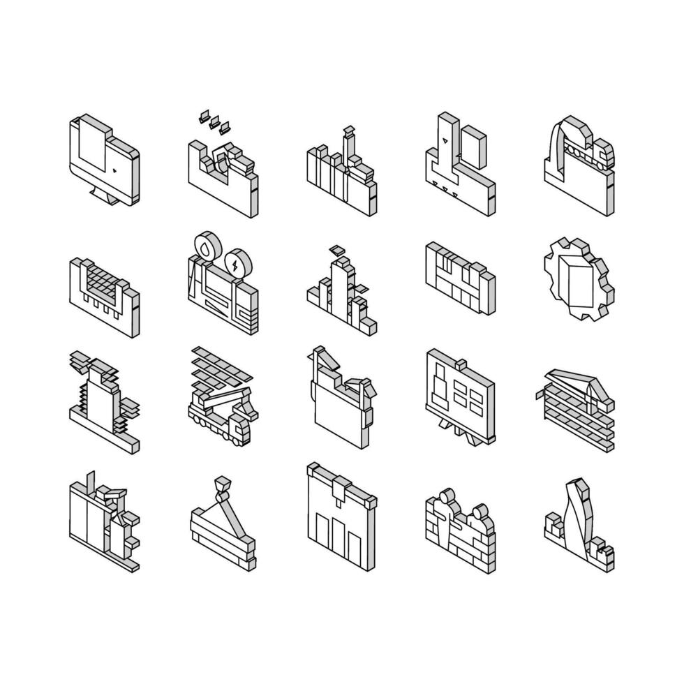 edificio construcción colección isométrica íconos conjunto vector