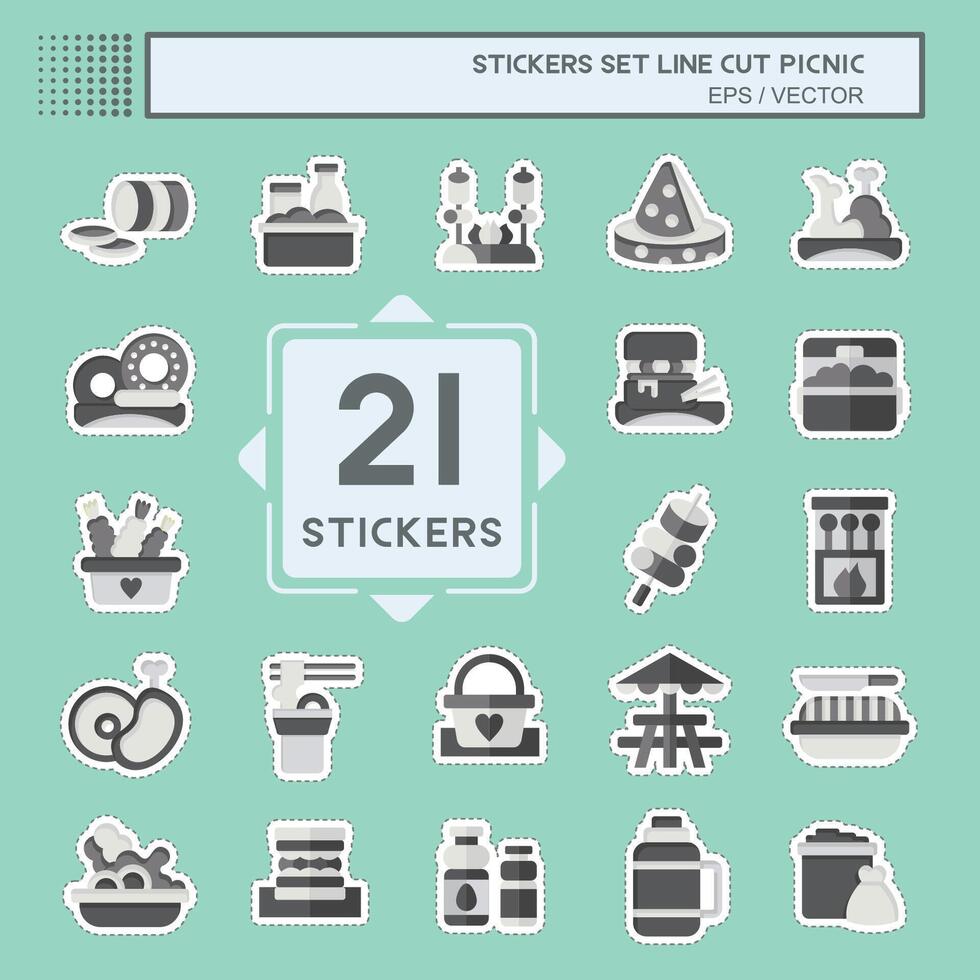 Sticker line cut Set Picnic. related to Holiday symbol. simple design editable. simple illustration vector