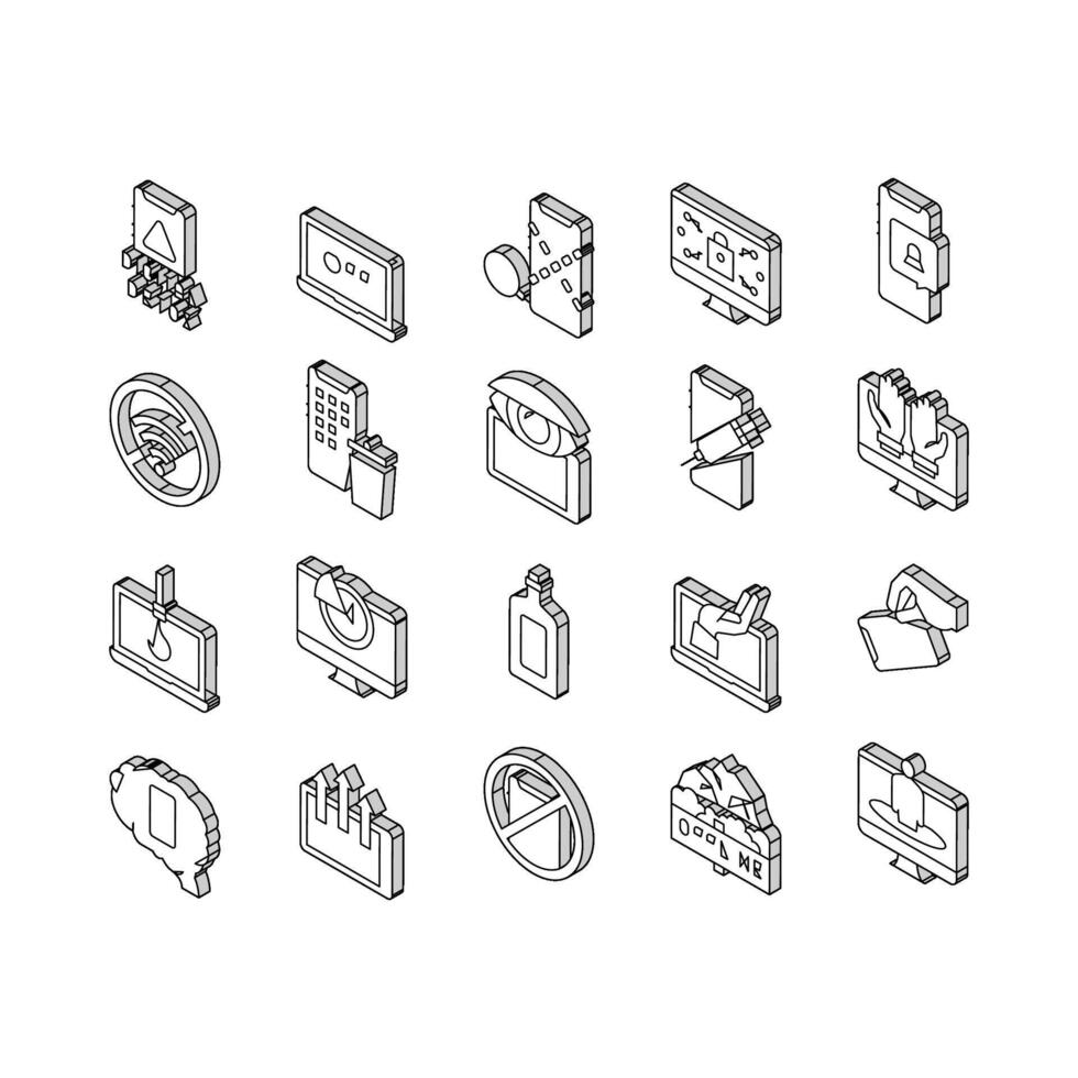 Digital Device Detox Collection isometric icons set vector