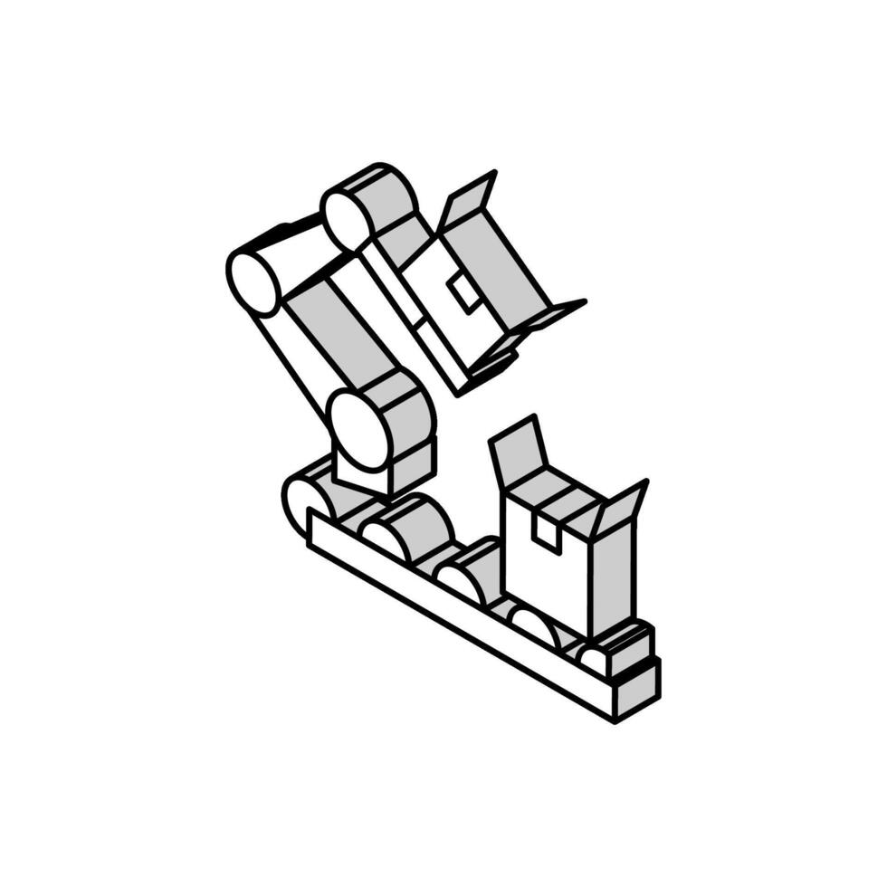 factory robot transportation box on conveyor isometric icon vector illustration