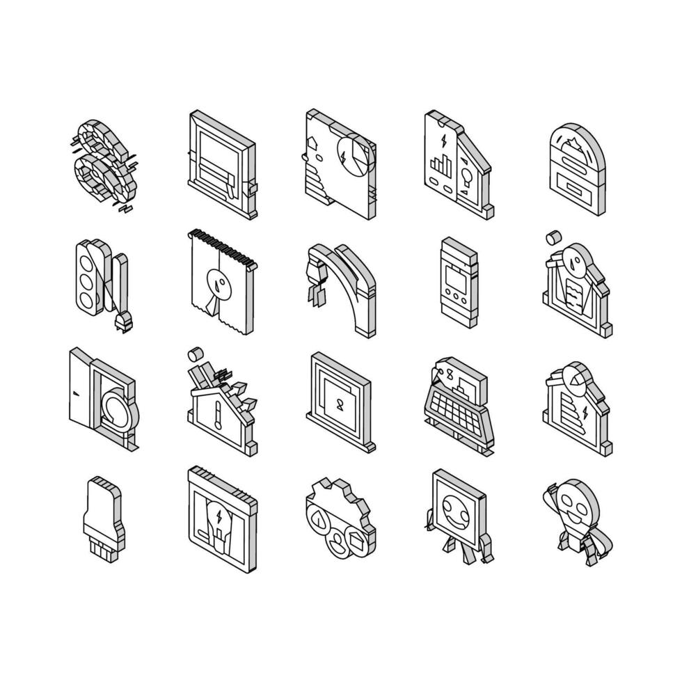 energy conservation green save isometric icons set vector