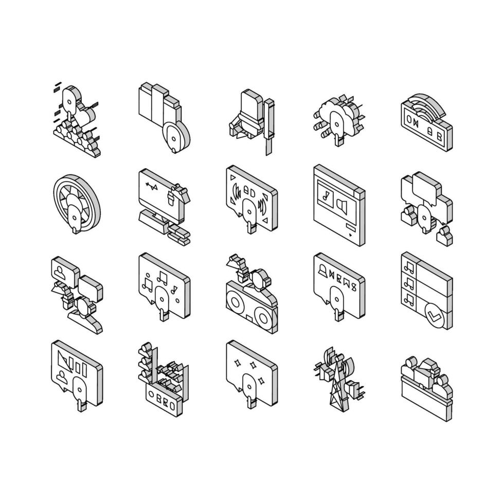 Radio Studio Podcast Collection isometric icons set vector