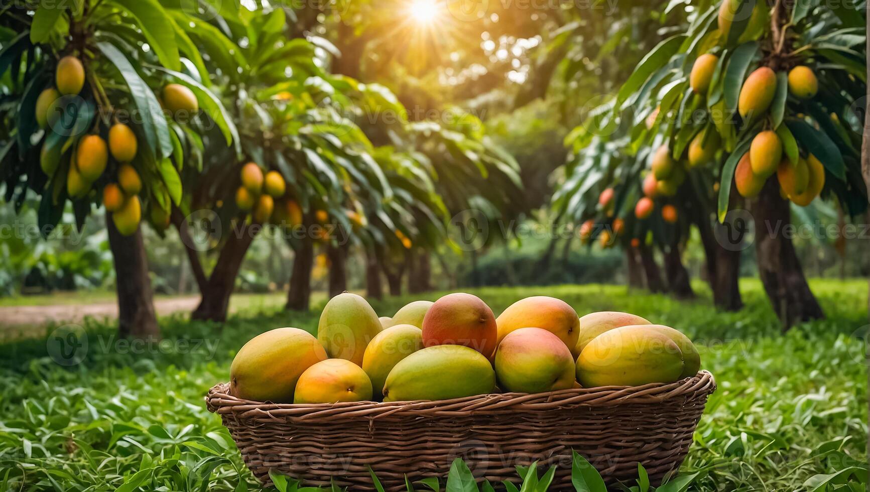 AI generated ripe mango harvest the garden photo