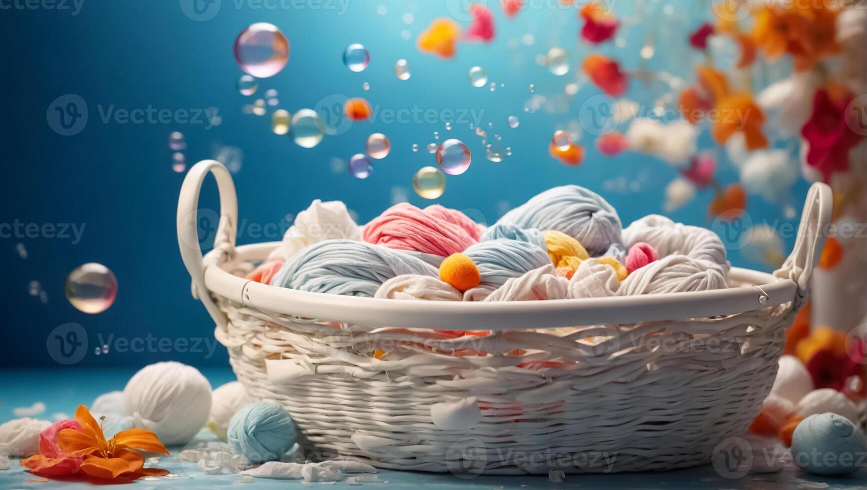 AI generated Basket with laundry for washing photo