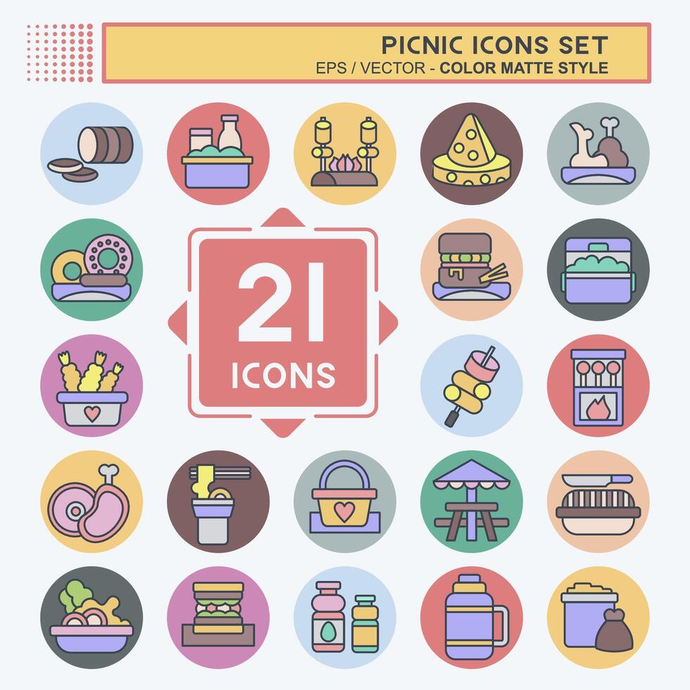 icono conjunto picnic. relacionado a fiesta símbolo. color compañero estilo. sencillo diseño editable. sencillo ilustración vector