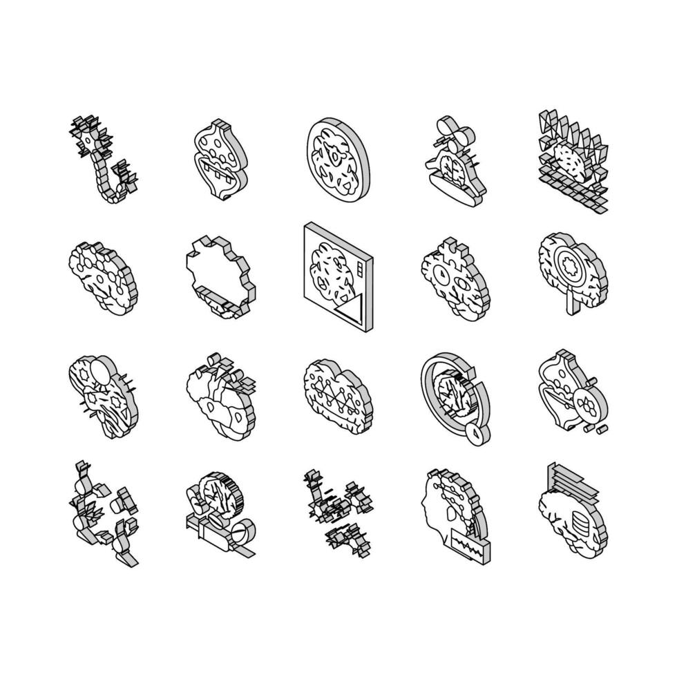 neuroscience brain neurology isometric icons set vector