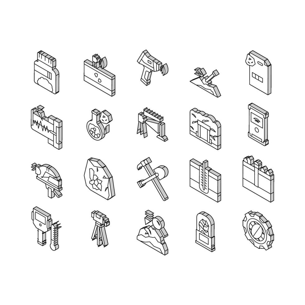 Geology Researching Collection isometric icons set vector