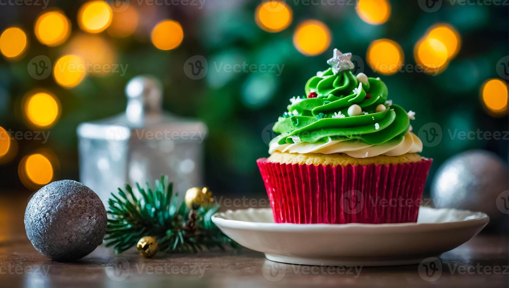 AI generated delicious cupcakes with cream on the table photo