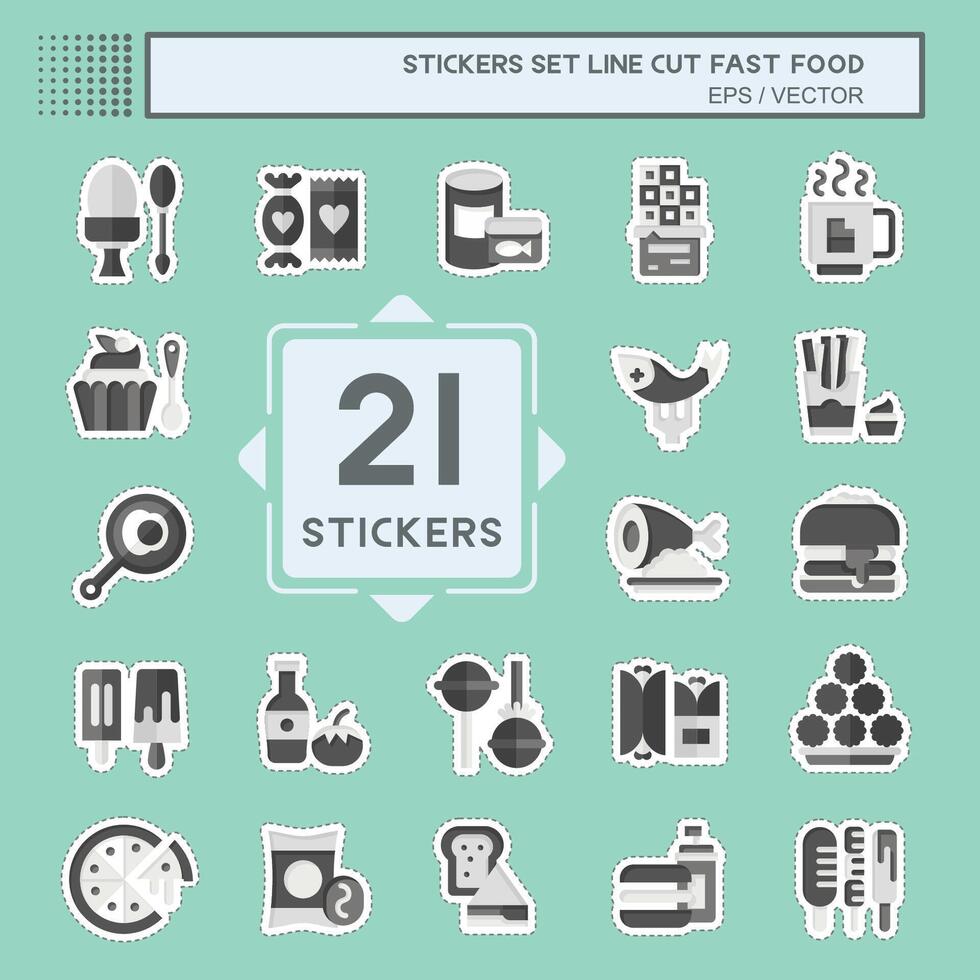 Sticker line cut Set Fast Food. related to Restaurant symbol. simple design editable. simple illustration vector