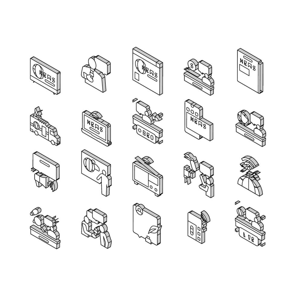 News Broadcasting Collection isometric icons set vector