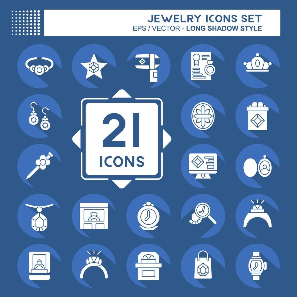 Icon Set Jewelry. related to Wedding symbol. long shadow style. simple design editable. simple illustration vector