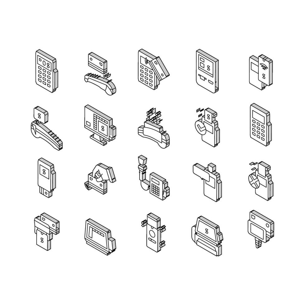 Pos Terminal Device Collection isometric icons set vector