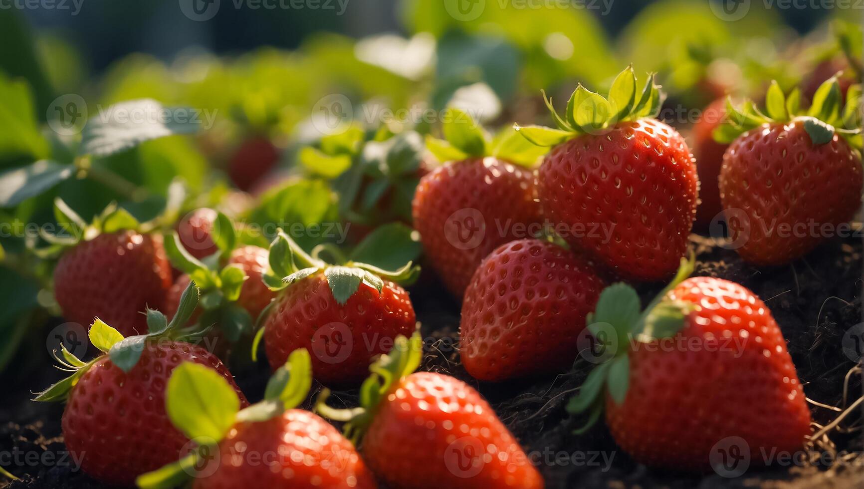 AI generated Fresh strawberries in the garden close-up photo