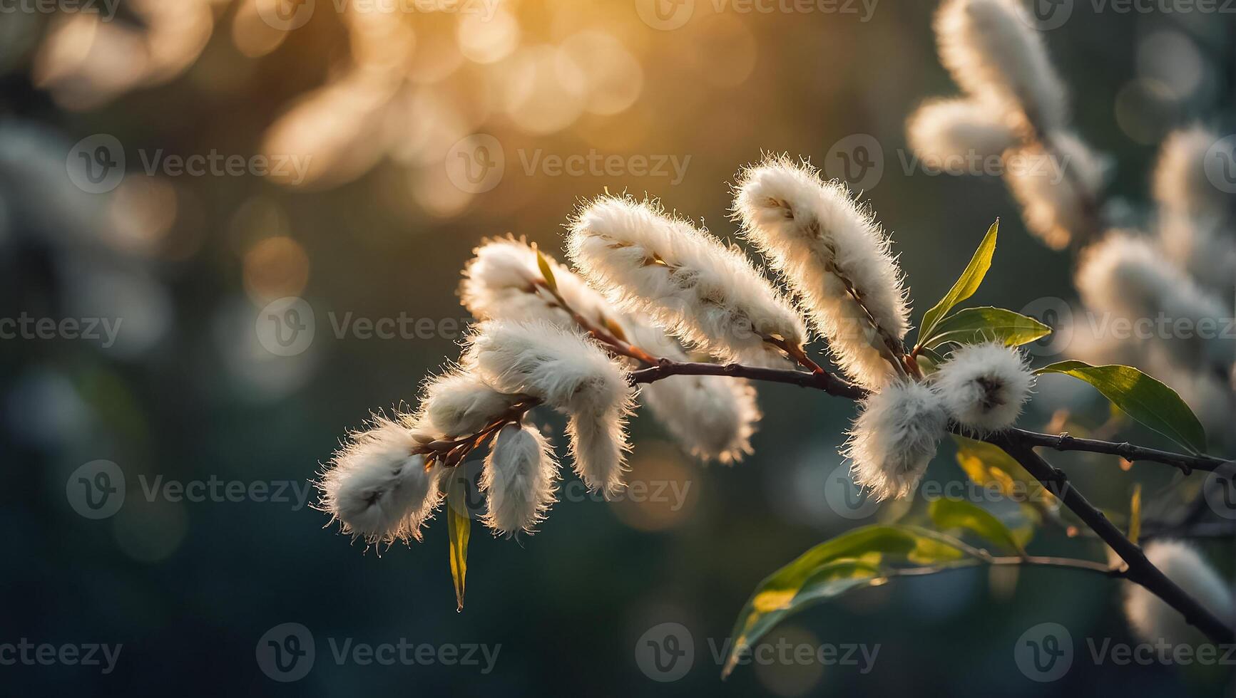 AI generated fluffy willow branch in nature photo
