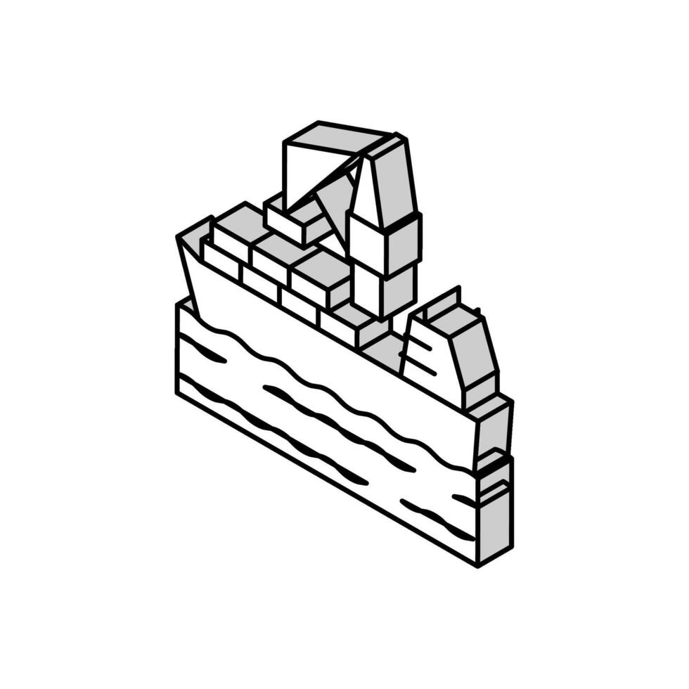 contenedores cargando en Embarcacion en Puerto isométrica icono vector ilustración