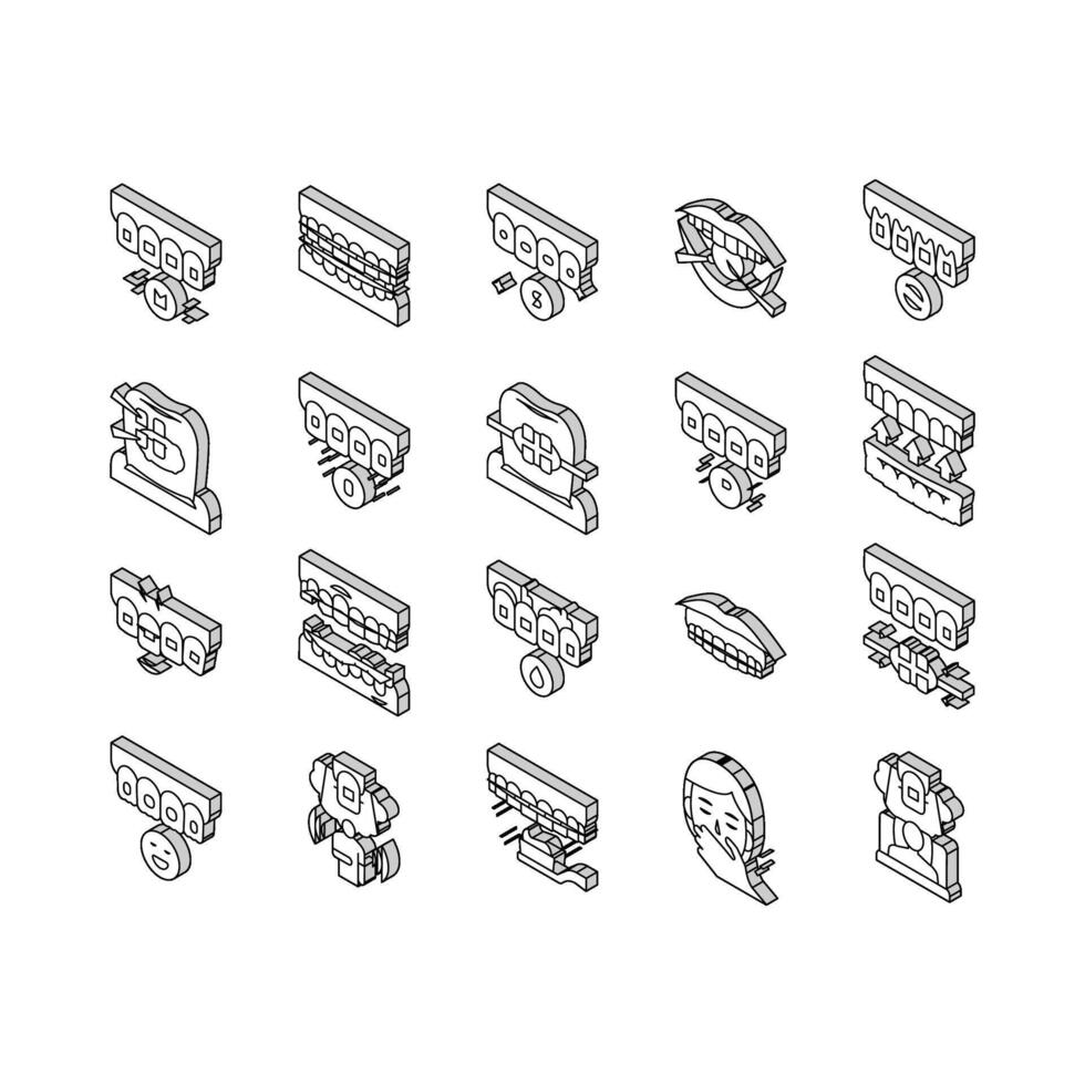 Tooth Braces Accessory Collection isometric icons set vector