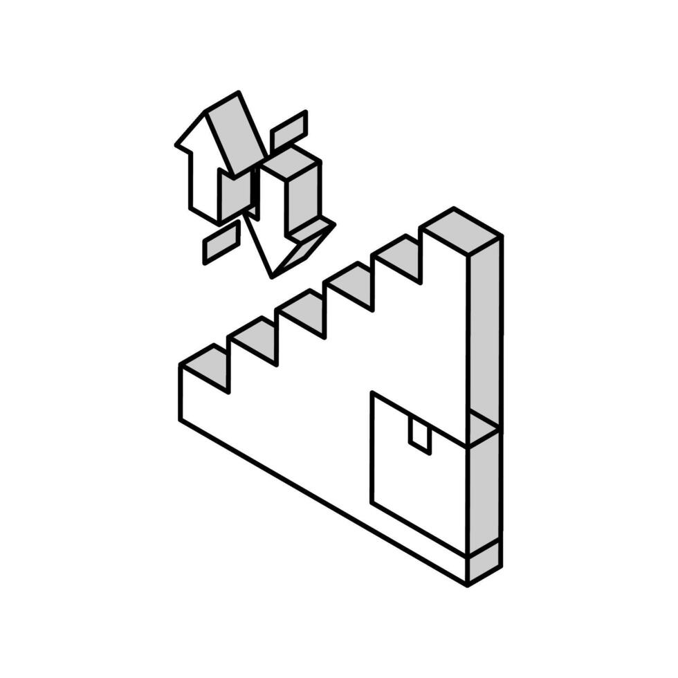 que lleva caja arriba y abajo pasos isométrica icono vector ilustración