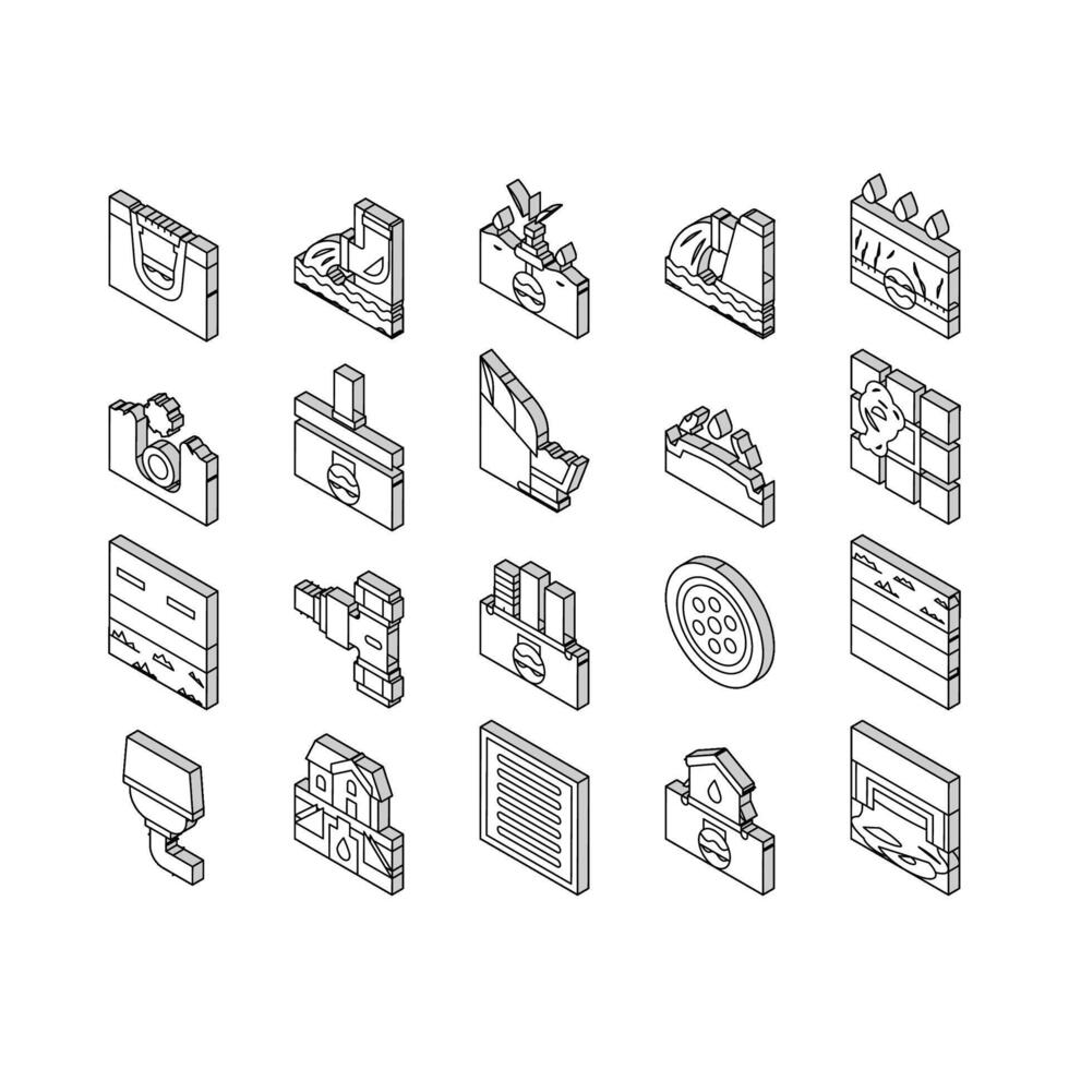 Drainage Water System Collection isometric icons set vector