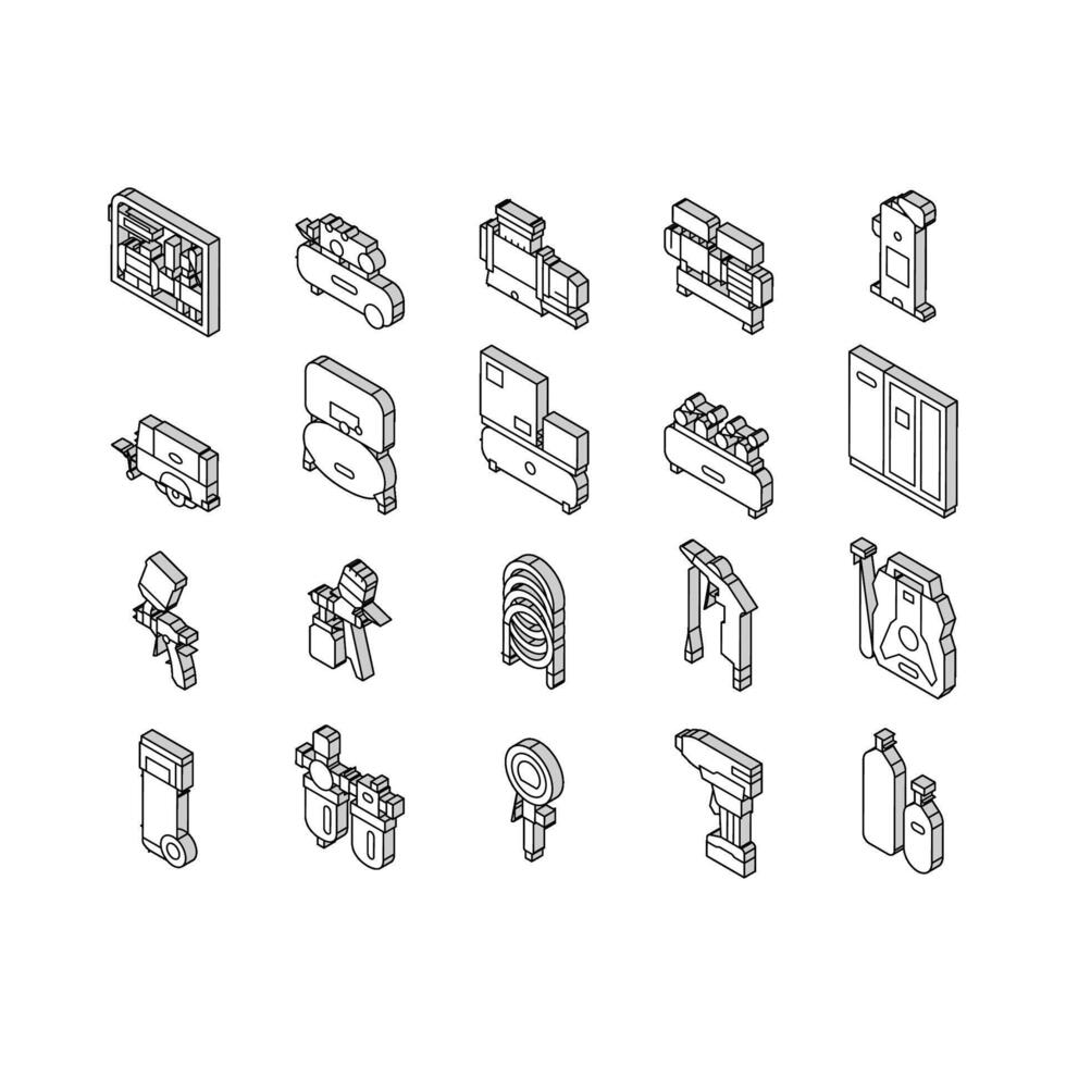 Air Compressor Tool Collection isometric icons set vector