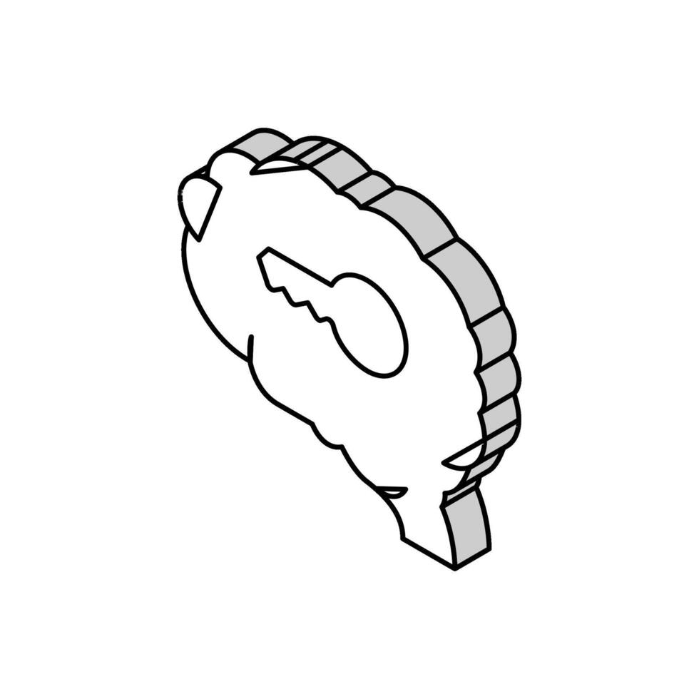brain with key isometric icon vector illustration