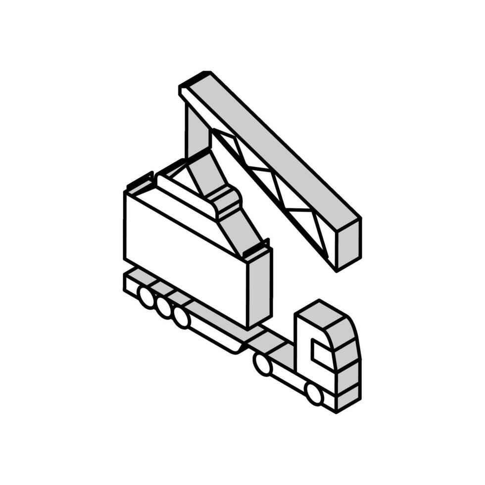 crane loading container on truck in port isometric icon vector illustration