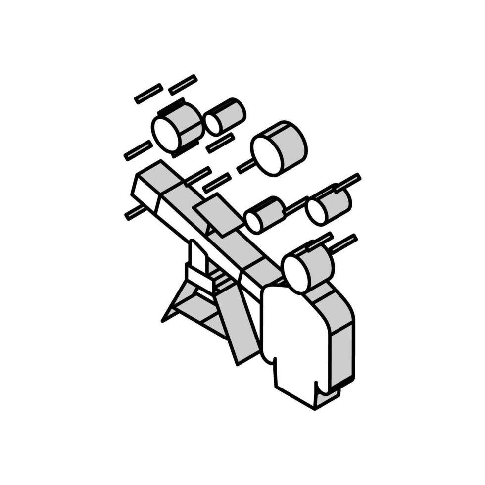 astrónomo acecho en telescopio en estrellas isométrica icono vector ilustración