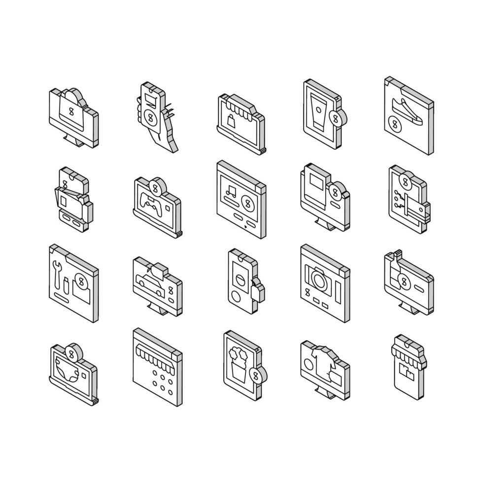 compras en línea aplicación colección isométrica íconos conjunto vector