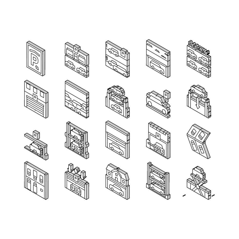 Underground Parking Collection isometric icons set vector