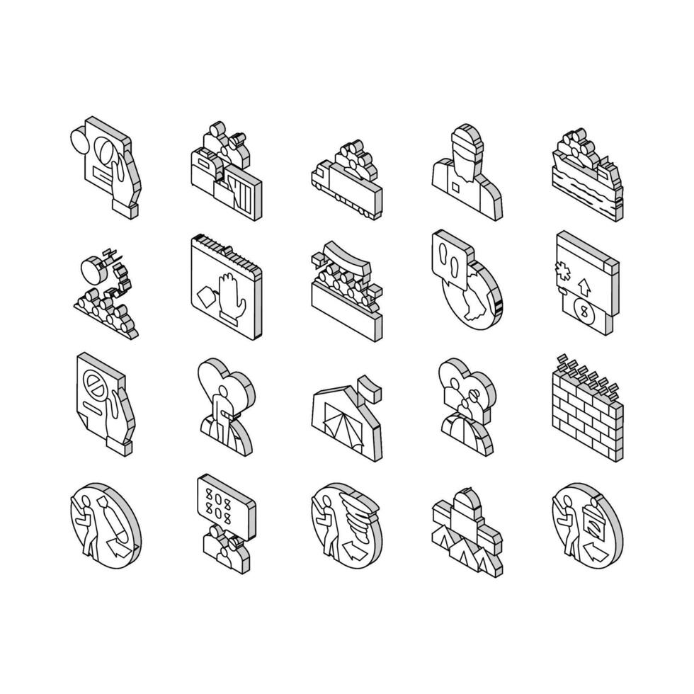 Refugee From Problem Collection isometric icons set vector