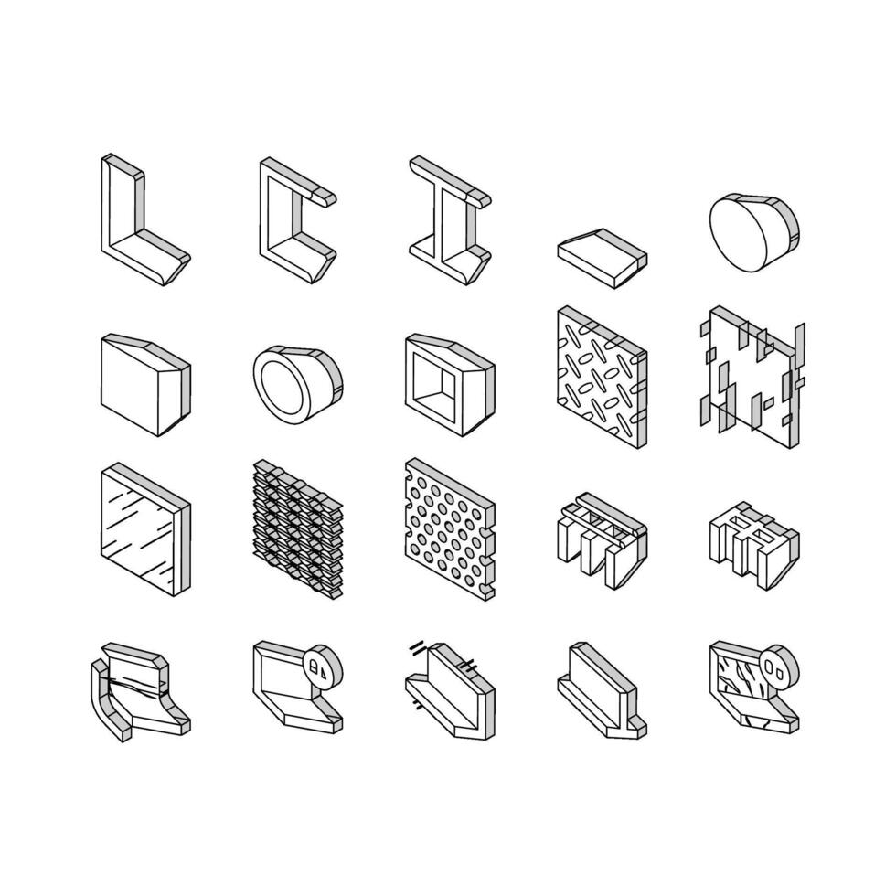 Metal Material Construction Beam isometric icons set vector