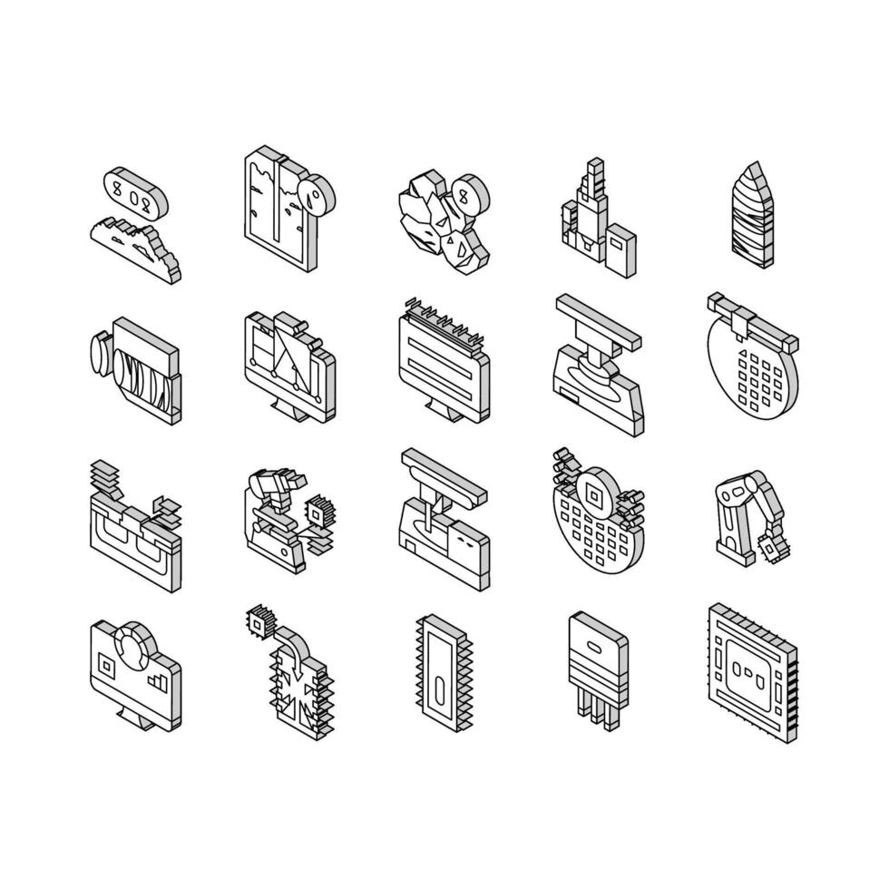 Semiconductor Manufacturing Plant isometric icons set vector