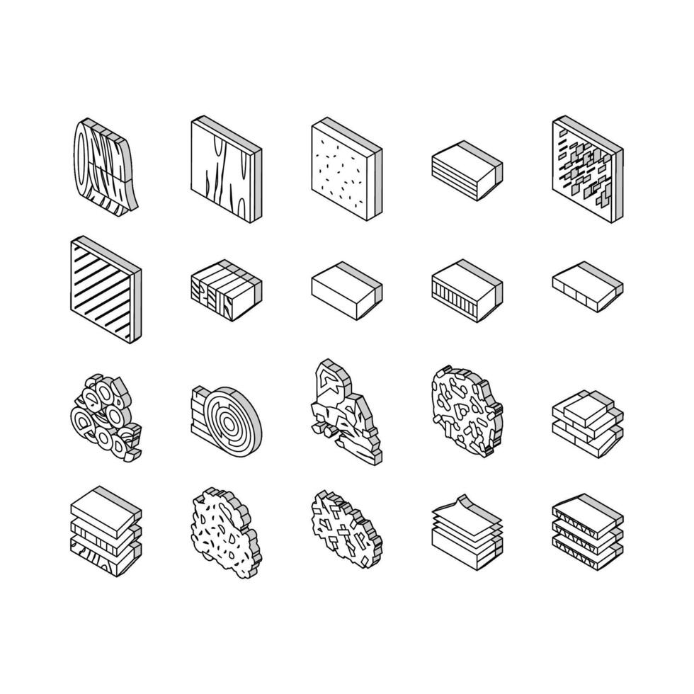 Timber Wood Industrial Production isometric icons set vector