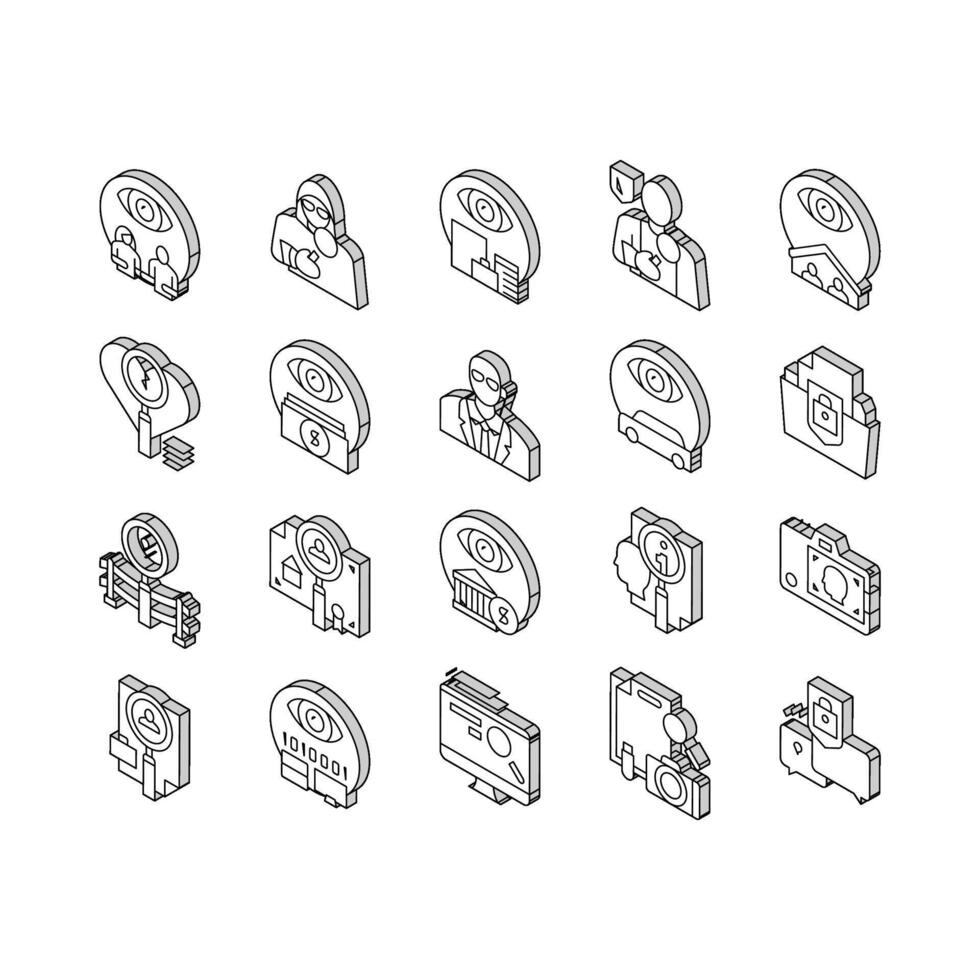 privado detective colección isométrica íconos conjunto vector