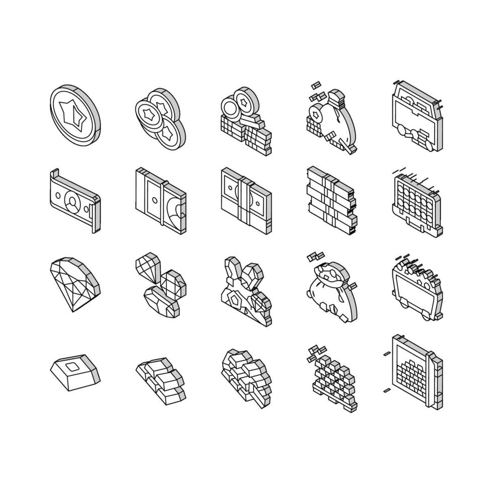 Currency Video Games Collection isometric icons set vector